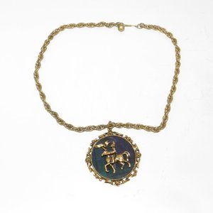 Vintage Night On Horse 3D Medieval Theme Huge Medallion Pendant Necklace.